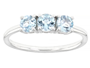 Pre-Owned Sky Blue Topaz Rhodium Over Sterling Silver December Birthstone 3-Stone Ring 0.82ctw