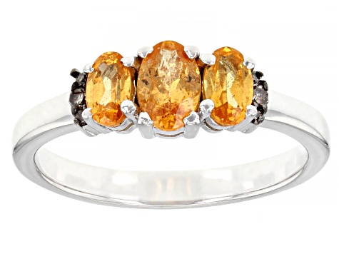 Pre-Owned Orange Spessartite With Champagne Diamond Accent Rhodium Over Sterling Silver Ring 1.05ctw