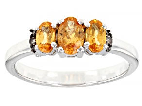 Pre-Owned Orange Spessartite With Champagne Diamond Accent Rhodium Over Sterling Silver Ring 1.05ctw