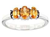 Pre-Owned Orange Spessartite With Champagne Diamond Accent Rhodium Over Sterling Silver Ring 1.05ctw