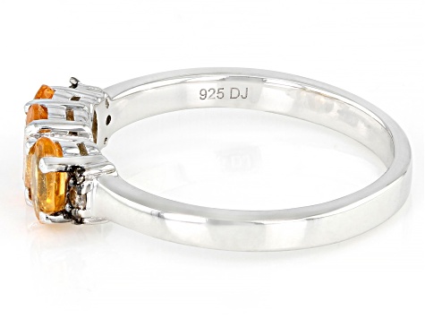 Pre-Owned Orange Spessartite With Champagne Diamond Accent Rhodium Over Sterling Silver Ring 1.05ctw