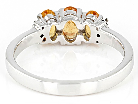 Pre-Owned Orange Spessartite With Champagne Diamond Accent Rhodium Over Sterling Silver Ring 1.05ctw