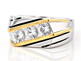 Pre-Owned White Lab Sapphire Rhodium and 14K Yellow Gold Over Sterling Silver Men's Ring 1.85ctw