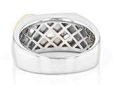 Pre-Owned White Lab Sapphire Rhodium and 14K Yellow Gold Over Sterling Silver Men's Ring 1.85ctw