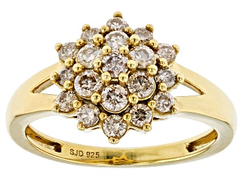Picture of Pre-Owned Candlelight Diamonds™ 14k Yellow Gold Over Sterling Silver Cluster Ring 0.75ctw
