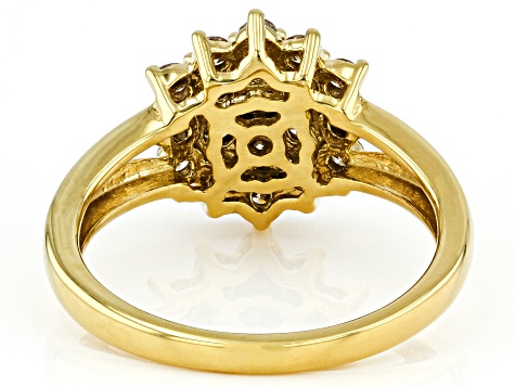 Pre-Owned Candlelight Diamonds™ 14k Yellow Gold Over Sterling Silver Cluster Ring 0.75ctw