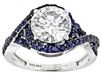 Picture of Pre-Owned Moissanite And Blue Sapphire Platineve Ring 2.70ct DEW.