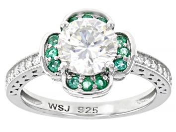 Picture of Pre-Owned Moissanite and Zambian emerald platineve ring 1.64ctw DEW.
