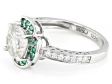 Pre-Owned Moissanite and Zambian emerald platineve ring 1.64ctw DEW.