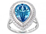 Pre-Owned Blue And White Cubic Zirconia Rhodium Over Sterling Silver Ring 10.10ctw