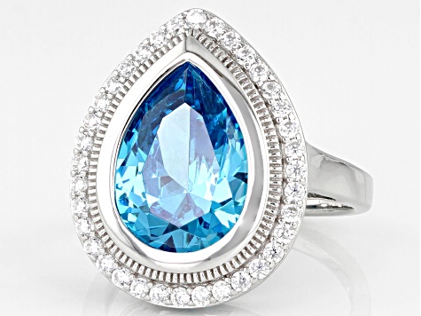 Pre-Owned Blue And White Cubic Zirconia Rhodium Over Sterling Silver Ring 10.10ctw
