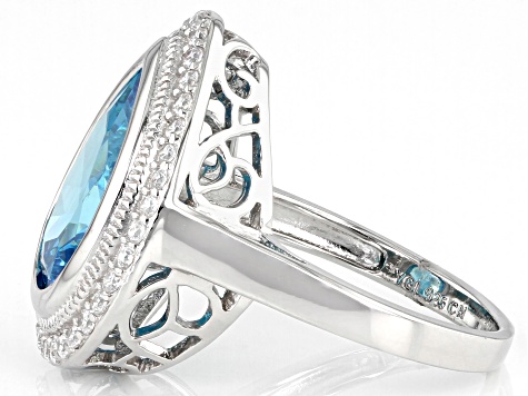 Pre-Owned Blue And White Cubic Zirconia Rhodium Over Sterling Silver Ring 10.10ctw
