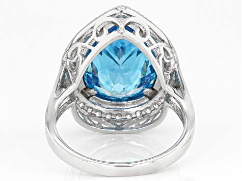 Pre-Owned Blue And White Cubic Zirconia Rhodium Over Sterling Silver Ring 10.10ctw