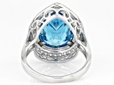 Pre-Owned Blue And White Cubic Zirconia Rhodium Over Sterling Silver Ring 10.10ctw
