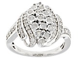 Pre-Owned White Diamond Rhodium Over Sterling Silver Cluster Ring 0.60ctw