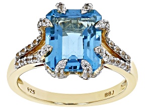 Pre-Owned Misty's Holiday Collection Swiss Blue Topaz 18k Yellow Gold Over Sterling Silver Ring 5.46