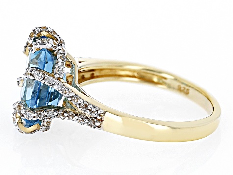 Pre-Owned Misty's Holiday Collection Swiss Blue Topaz 18k Yellow Gold Over Sterling Silver Ring 5.46
