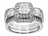 Pre-Owned Strontium Titanate And White Zircon Rhodium Over Silver Ring Set 3.01ctw