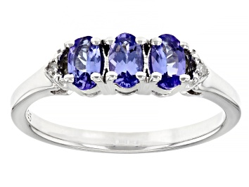 Picture of Pre-Owned Blue Tanzanite With White Diamond Accent Rhodium Over Sterling Silver Ring .63ctw