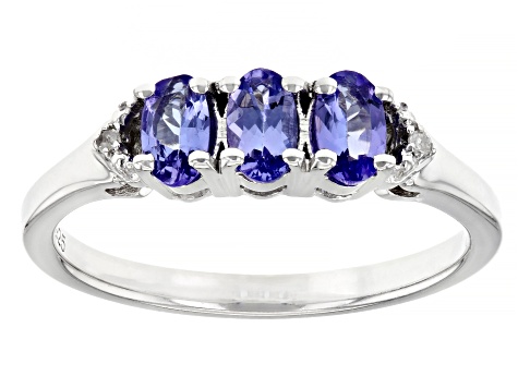 Pre-Owned Blue Tanzanite With White Diamond Accent Rhodium Over Sterling Silver Ring .63ctw