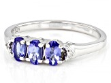 Pre-Owned Blue Tanzanite With White Diamond Accent Rhodium Over Sterling Silver Ring .63ctw