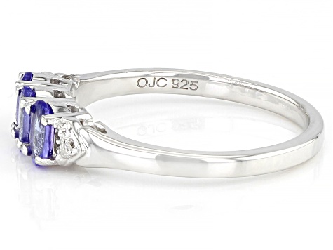 Pre-Owned Blue Tanzanite With White Diamond Accent Rhodium Over Sterling Silver Ring .63ctw