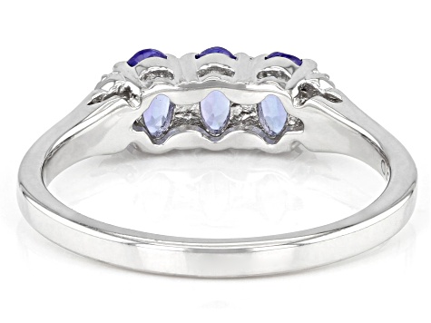 Pre-Owned Blue Tanzanite With White Diamond Accent Rhodium Over Sterling Silver Ring .63ctw