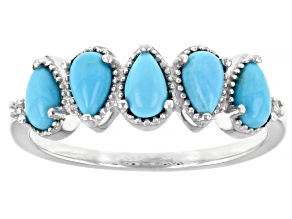 Pre-Owned Blue Sleeping Beauty Turquoise with White Diamond Accent Rhodium Over Sterling Silver Ring
