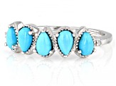 Pre-Owned Blue Sleeping Beauty Turquoise with White Diamond Accent Rhodium Over Sterling Silver Ring