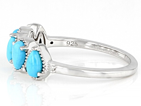 Pre-Owned Blue Sleeping Beauty Turquoise with White Diamond Accent Rhodium Over Sterling Silver Ring