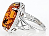Pre-Owned Orange Amber Rhodium Over Sterling Silver Solitaire Ring