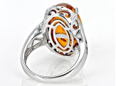 Pre-Owned Orange Amber Rhodium Over Sterling Silver Solitaire Ring