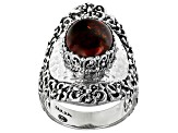 Pre-Owned Orange Pressed Amber Silver Frangipani Ring