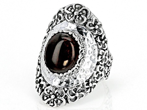 Pre-Owned Orange Pressed Amber Silver Frangipani Ring