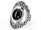 Pre-Owned Orange Pressed Amber Silver Frangipani Ring