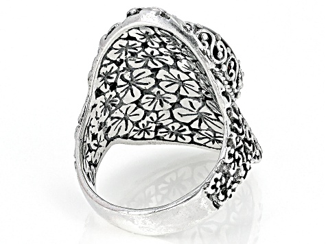 Pre-Owned Orange Pressed Amber Silver Frangipani Ring
