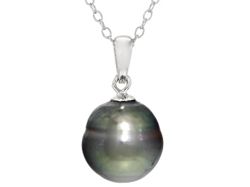 Picture of Pre-Owned Cultured Tahitian Pearl Rhodium Over Sterling Silver Pendant With 18 Inch Chain