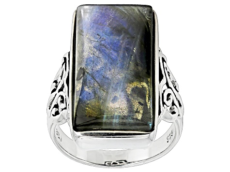 Pre-Owned Gray Labradorite Sterling Silver Solitaire Ring
