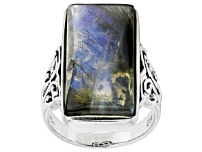 Pre-Owned Gray Labradorite Sterling Silver Solitaire Ring