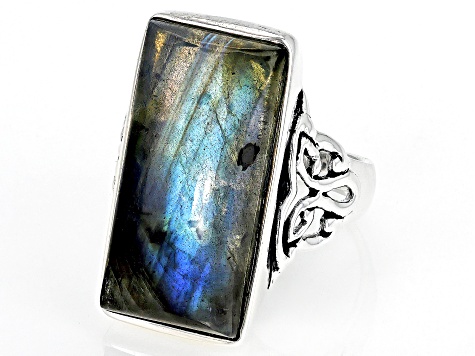 Pre-Owned Gray Labradorite Sterling Silver Solitaire Ring