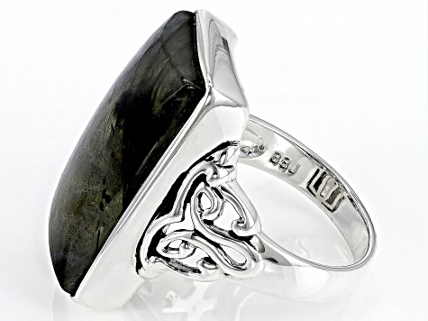 Pre-Owned Gray Labradorite Sterling Silver Solitaire Ring