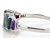Pre-Owned Rainbow Multi-Gemstone Rhodium Over Sterling Silver ring 1.14ctw