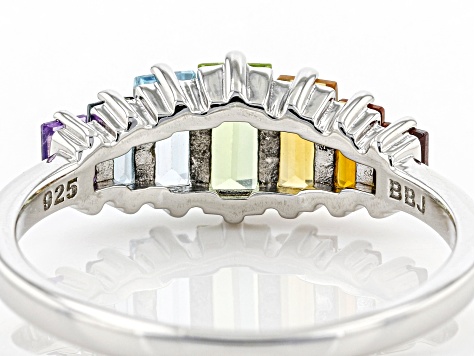 Pre-Owned Rainbow Multi-Gemstone Rhodium Over Sterling Silver ring 1.14ctw