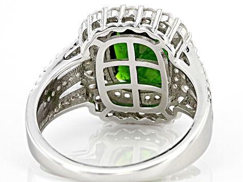 Pre-Owned Green Chrome Diopside Rhodium Over Sterling Silver Ring 3.50ctw