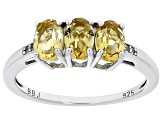 Pre-Owned Yellow Citrine Rhodium Over Sterling Silver 3-Stone Ring 1.21ctw