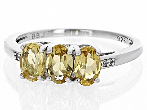 Pre-Owned Yellow Citrine Rhodium Over Sterling Silver 3-Stone Ring 1.21ctw