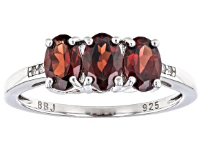 Pre-Owned Red Garnet Rhodium Over Sterling Silver 3-Stone Ring 2.48ctw