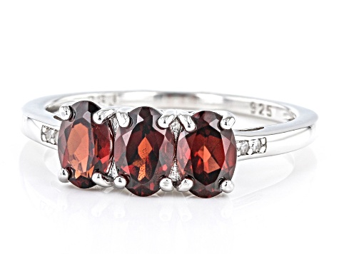 Pre-Owned Red Garnet Rhodium Over Sterling Silver 3-Stone Ring 2.48ctw