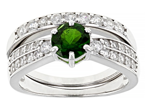 Pre-Owned Green Chrome Diopside Rhodium Over Sterling Silver Ring Set