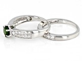 Pre-Owned Green Chrome Diopside Rhodium Over Sterling Silver Ring Set